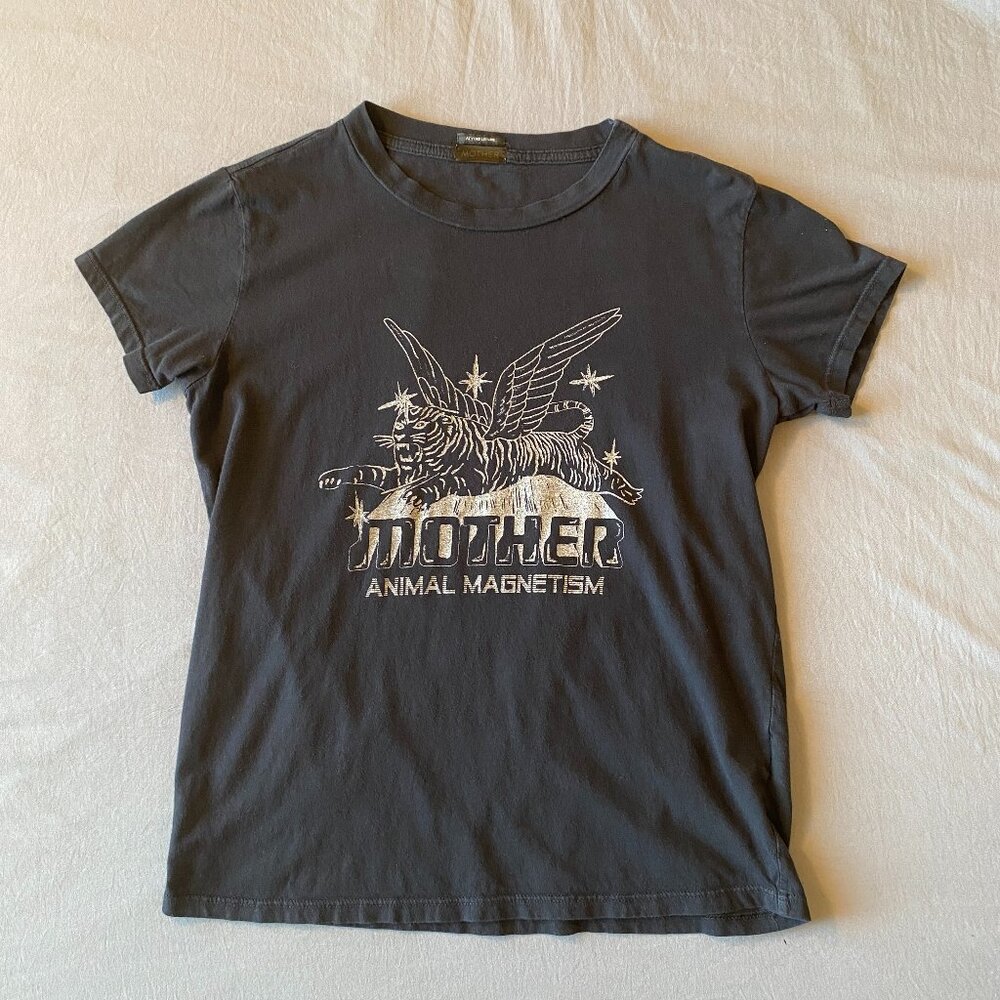 MOTHER Boxy Goodie Goodie Tee Animal Magnetism Black Size XS